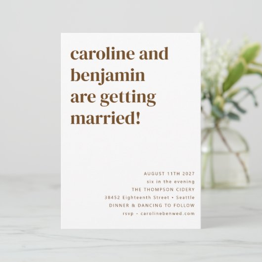 Retro 70s Bruin Pattern Modern Wedding All-in-One Kaart (Staand voorkant)