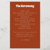 Retro 70s Burnt Oranje Bohemian Wedding Programme (Achterkant)