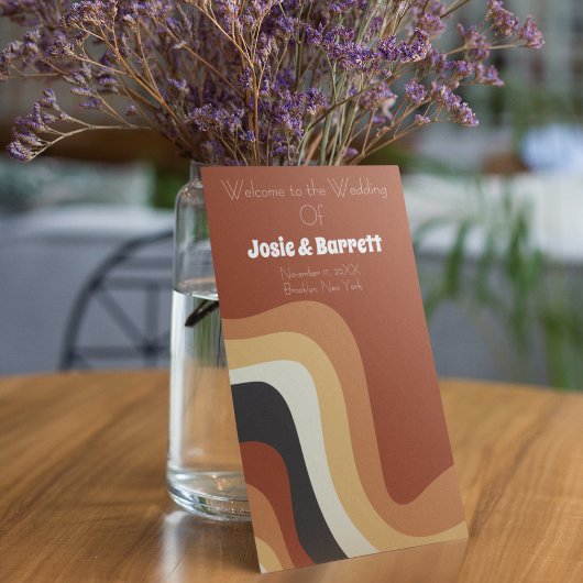 Retro 70s Burnt Oranje Bohemian Wedding Programme