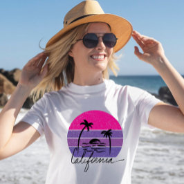 Retro 70s California beach vibe Roze paarse zonson T-shirt