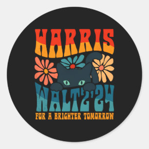 Retro 70s Cat Lady Harris Wheimer 2024 voor een Br Ronde Sticker