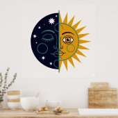 Retro 70s Celestial Sun Moon Split Face Art Print (Keuken)