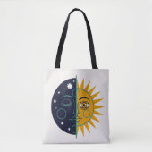 Retro 70s Celestial Sun Moon Split Face Art Print Tote Bag (Voorkant)