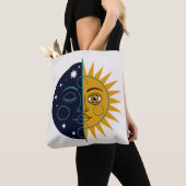 Retro 70s Celestial Sun Moon Split Face Art Print Tote Bag (Dichtbij)