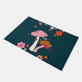 Retro 70s champignons en bloemen marineblauw deurmat (Schuin)