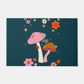 Retro 70s champignons en bloemen marineblauw deurmat (Voorkant)