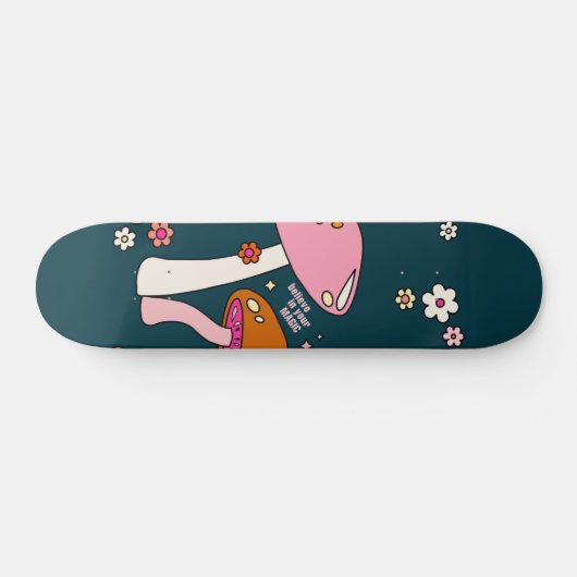 Retro 70s champignons en bloemen marineblauw persoonlijk skateboard (Horizontaal)