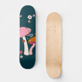 Retro 70s champignons en bloemen marineblauw persoonlijk skateboard (Voorkant)