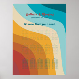 Retro 70's Colorful Rainbow Wedding Seating Chart Poster