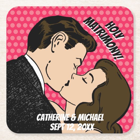 Retro 70's Comic Book Pop Kunst Romantisch Leuk Br Kartonnen Onderzetters (Voorkant)