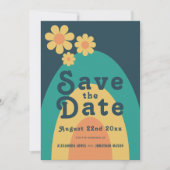 Retro 70s Daisy Arch Bruiloft Save The Date (Voorkant)
