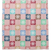 Retro 70s Daisy Checker Board Patroon Douchegordijn (Voorkant)