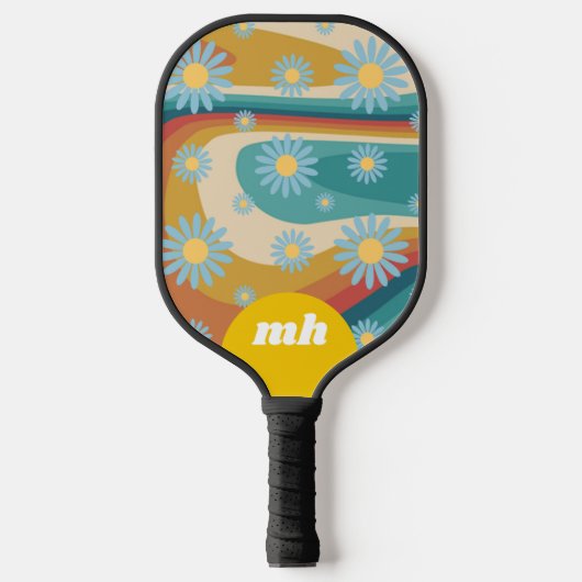 Retro 70s Daisy Flower Monogram Pickleball Paddle (Voorkant)
