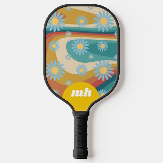 Retro 70s Daisy Flower Monogram Pickleball Paddle (Achterkant)