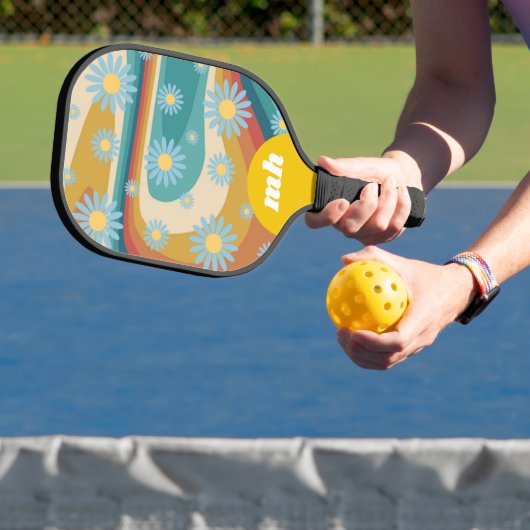 Retro 70s Daisy Flower Monogram Pickleball Paddle (Insitu)