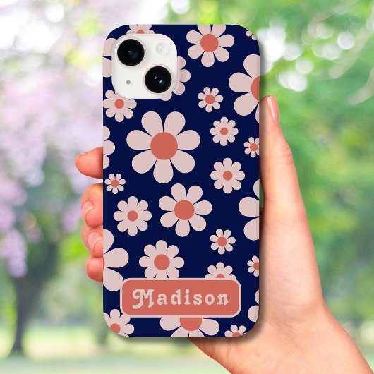 Retro  70s Daisy Pattern Groovy Naam toevoegen Case-Mate iPhone Case