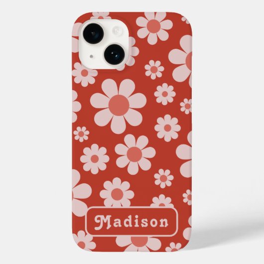 Retro 70s  Daisy Pattern Naam toevoegen Sinaasappe Case-Mate iPhone Case (Achterkant)