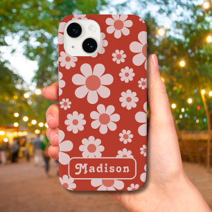 Retro 70s  Daisy Pattern Naam toevoegen Sinaasappe Case-Mate iPhone 14 Hoesje