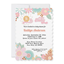 Retro 70s Daisy Pink Peach Girl Oh Baby shower
