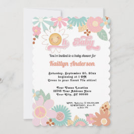 Retro 70s Daisy Pink Peach Girl Oh Baby shower Kaart