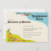 Retro 70's Decoratieve Floral Engagement Party Kaart (Voorkant)