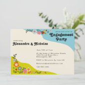 Retro 70's Decoratieve Floral Engagement Party Kaart (Staand voorkant)