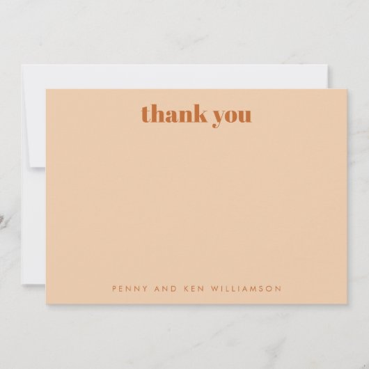 Retro 70s Design Brown Personal Wedding Names Bedankkaart (Voorkant)