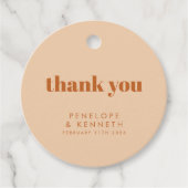 Retro 70s Design Brown Wedding Custom Dank u Bedankjes Labels (Voorkant)