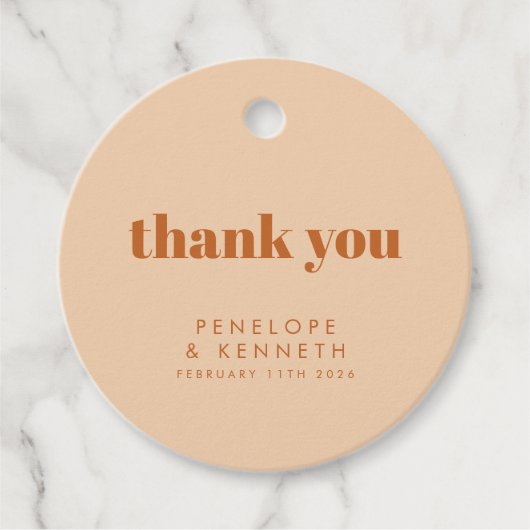 Retro 70s Design Brown Wedding Custom Dank u Bedankjes Labels (Voorkant)