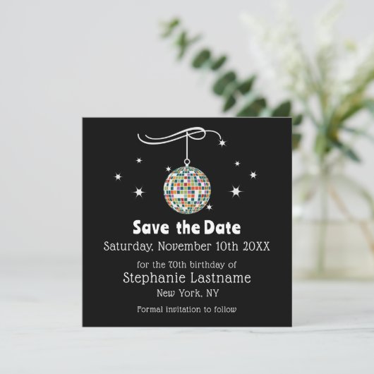 Retro 70s Disco 70e verpartij Save The Date (Staand voorkant)