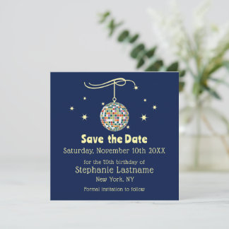 Retro 70s Disco 70ste verpartij op donkerblauw Save The Date