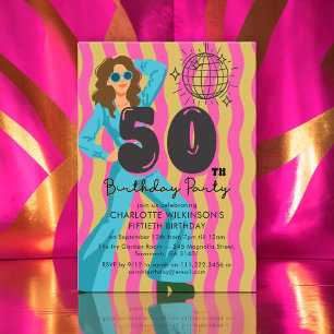 Retro 70s Disco Bal 50e Verjaardagsuitnodiging Kaart