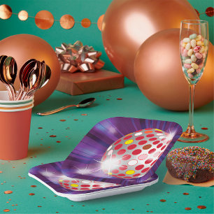 Retro 70s Disco Bal Felrood Papieren Bordje