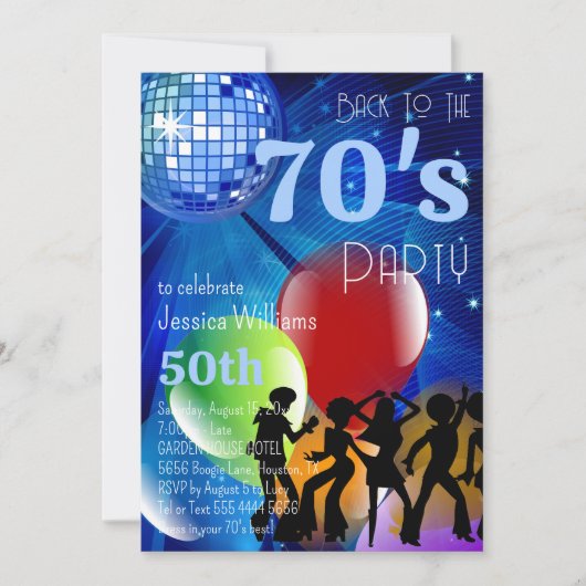 Retro 70's Disco Ball & Balloons Blauwe Verjaardag Kaart (Voorkant)