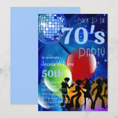 Retro 70's Disco Ball & Balloons Blauwe Verjaardag Kaart (Voorkant / Achterkant)