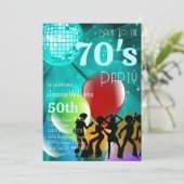 Retro 70's Disco Ball & Balloons Blauwgroen verjaa Kaart (Staand voorkant)