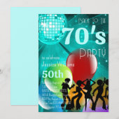 Retro 70's Disco Ball & Balloons Blauwgroen verjaa Kaart (Voorkant / Achterkant)