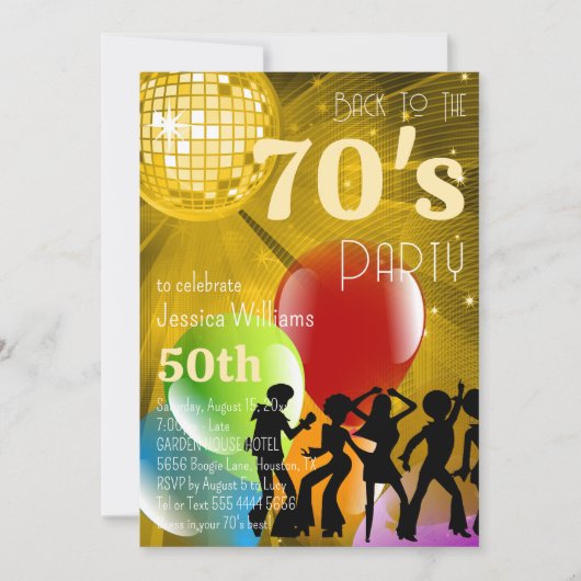 Retro 70's Disco Ball & Balloons Gouden Verjaardag Kaart (Voorkant)