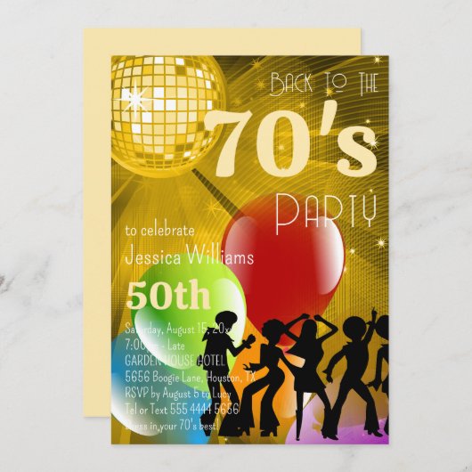 Retro 70's Disco Ball & Balloons Gouden Verjaardag Kaart (Voorkant / Achterkant)