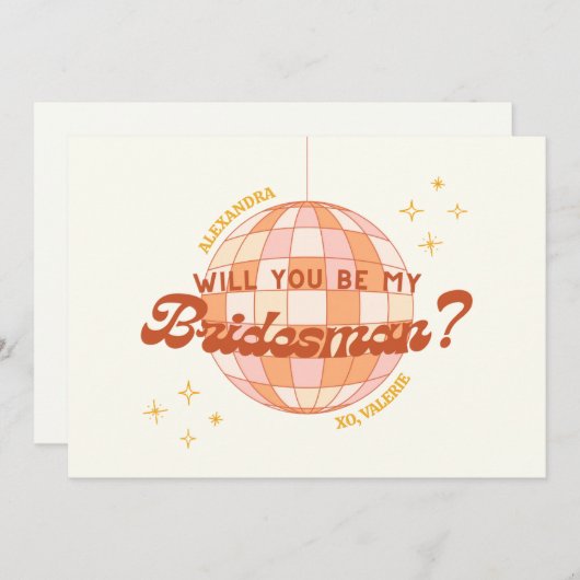 Retro 70s Disco Custom Bridesman Proposal Kaart (Voorkant / Achterkant)