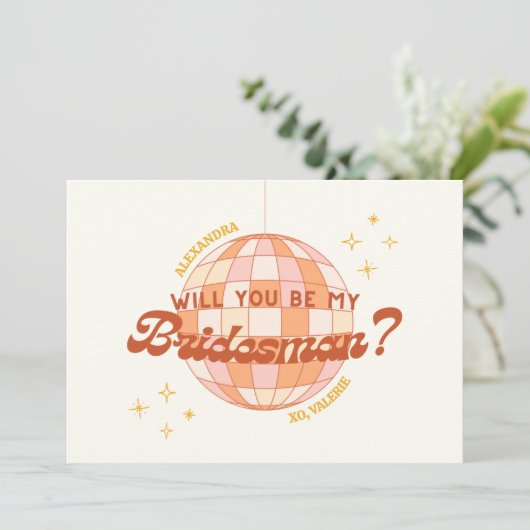 Retro 70s Disco Custom Bridesman Proposal Kaart (Staand voorkant)