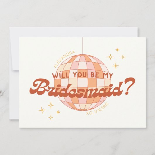 Retro 70s Disco Custom Bruidsmeisje Voorstel Kaart (Voorkant)