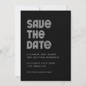 Retro 70s Disco Font Unique Black White Wedding Save The Date (Voorkant)