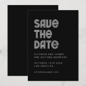 Retro 70s Disco Font Unique Black White Wedding Save The Date (Voorkant / Achterkant)