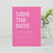 Retro 70s Disco Font Unique Hot Pink Wedding Save The Date (Staand voorkant)
