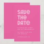 Retro 70s Disco Font Unique Hot Pink Wedding Save The Date (Voorkant / Achterkant)