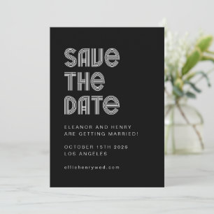 Retro 70s Disco Lettertype Uniek Zwart Wit Bruilof Save The Date