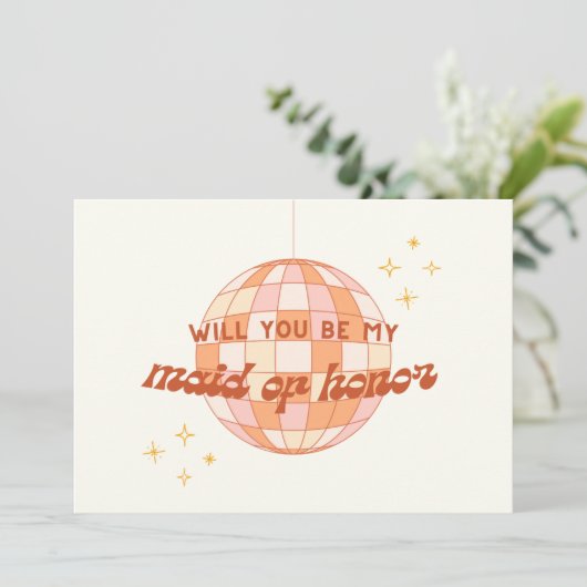 Retro 70s Disco Maid of Honor Voorstel Kaart (Staand voorkant)
