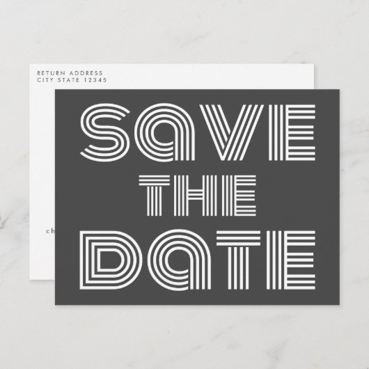 Retro 70s Disco Style Black White sparen de datum Briefkaart (Voorkant / Achterkant)