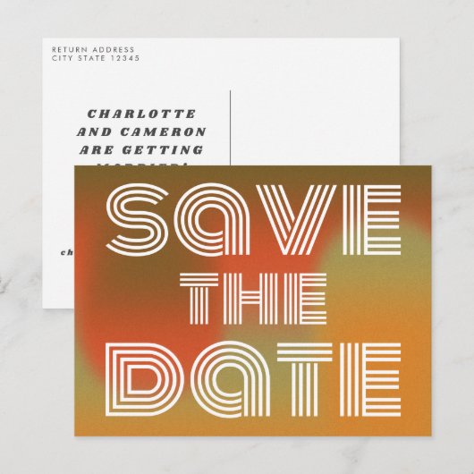 Retro 70s Disco Style Oranje groen sparen de datum Briefkaart (Voorkant / Achterkant)